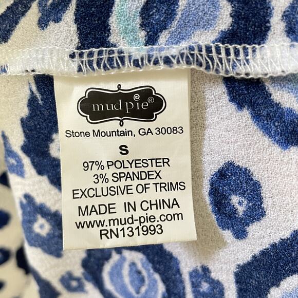 Mud Pie Womens Dress Size S Blue and White Ikat Batik Preppy - Picture 7 of 7